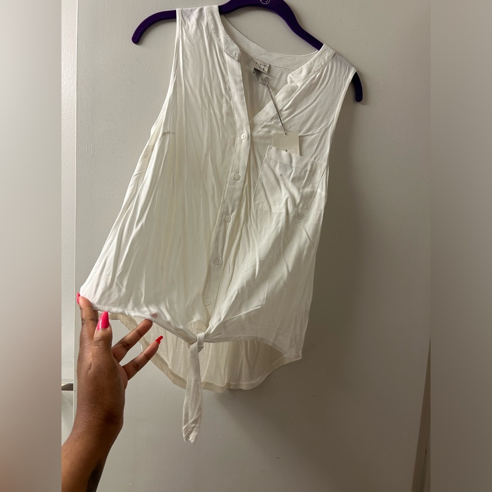 A New Day Cream Button Down Tied Top